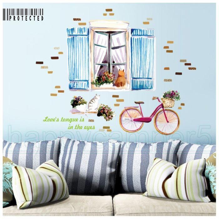 ウォールステッカー ウォールシール イラスト風 ネコ 猫 お花 フラワー 窓辺 窓際 可愛い だまし絵 トリックアート 3d 立体的 壁シール 壁紙シ P 大畑貴俊 通販 Yahoo ショッピング