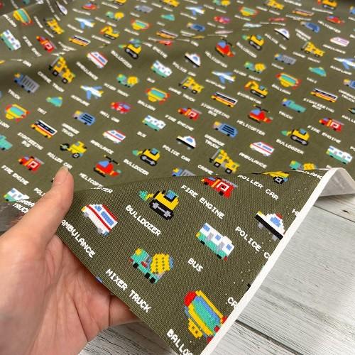 ♬99 ku_koさまハンドメイドオーダー専用　ピクセルドットはたらく車みどり 50cm単位】【2mまでメール便対応】車 はたらくくるま オックス ドット