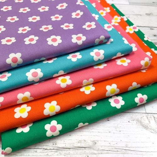 50cm単位】コットン 花柄 オックス ビビッドカラー 生地 日本製 布 青