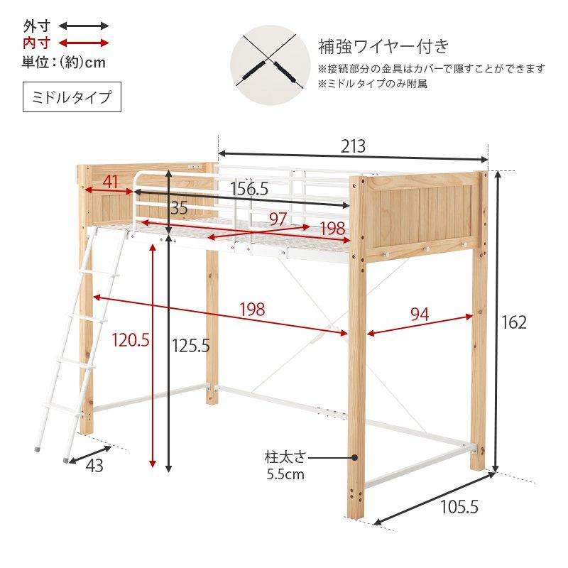 ハイタイプベッド ベッドガード ロータイプ(137cm) 安全設計 棚コンセント付きの画像