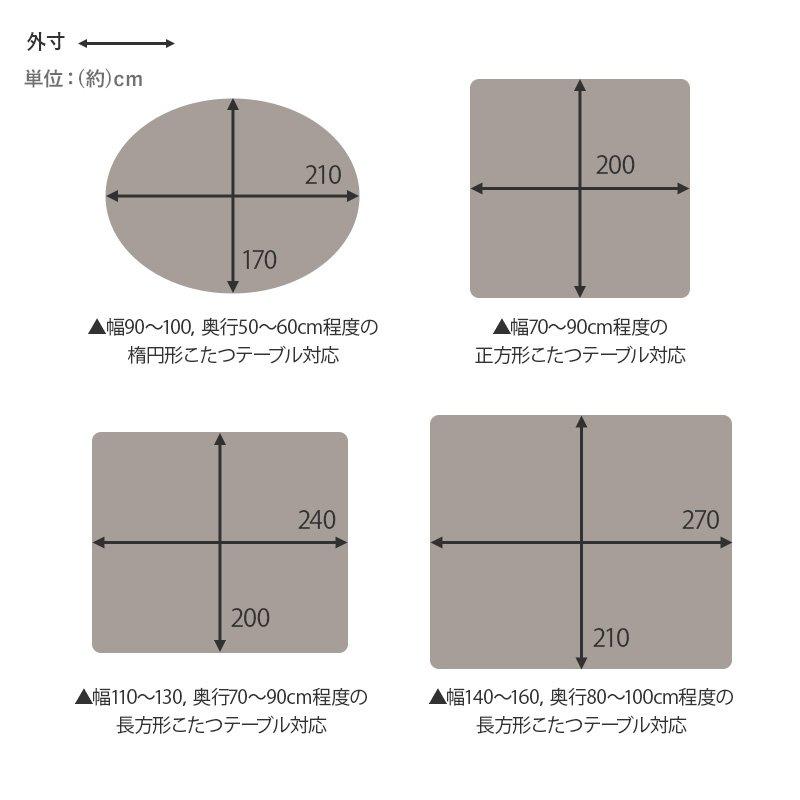(タイムセール中) こたつ布団 掛け布団 洗える 薄掛け布団 幅210×170cm 楕円形 省スペース