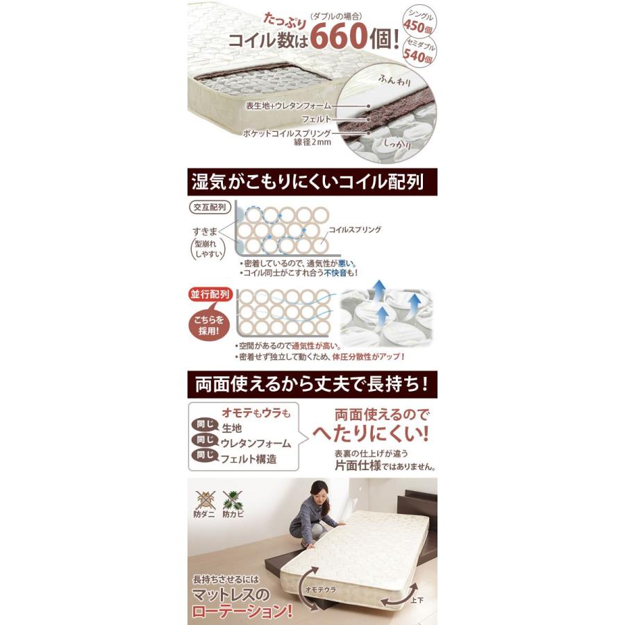 マットレス ダブル ポケットコイル おしゃれ スプリング マットレスのみ_6