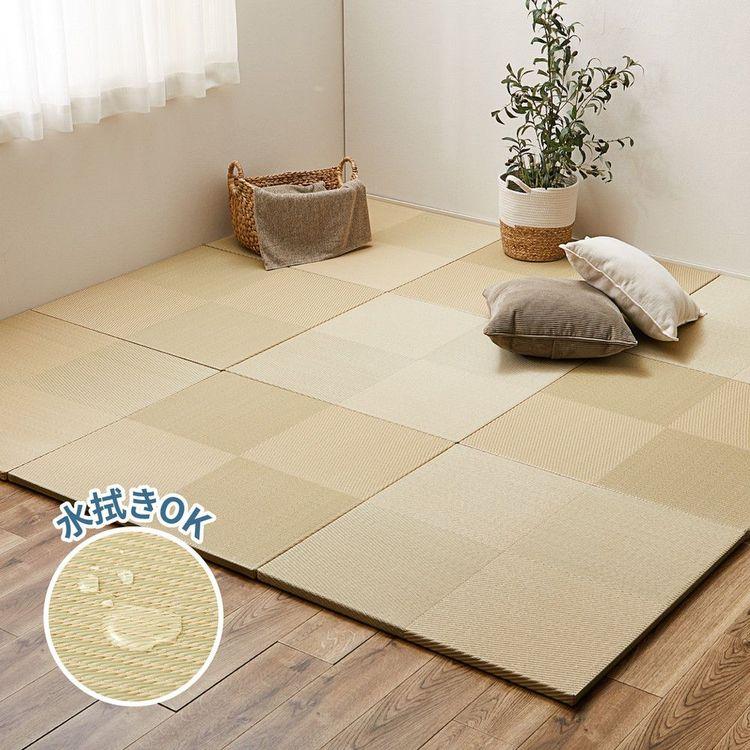 (タイムセール中) 畳マット おしゃれ 65×65×2.5cm(9枚セット) 約2畳 195×195cm 滑り止め付き 水拭き い草風_1