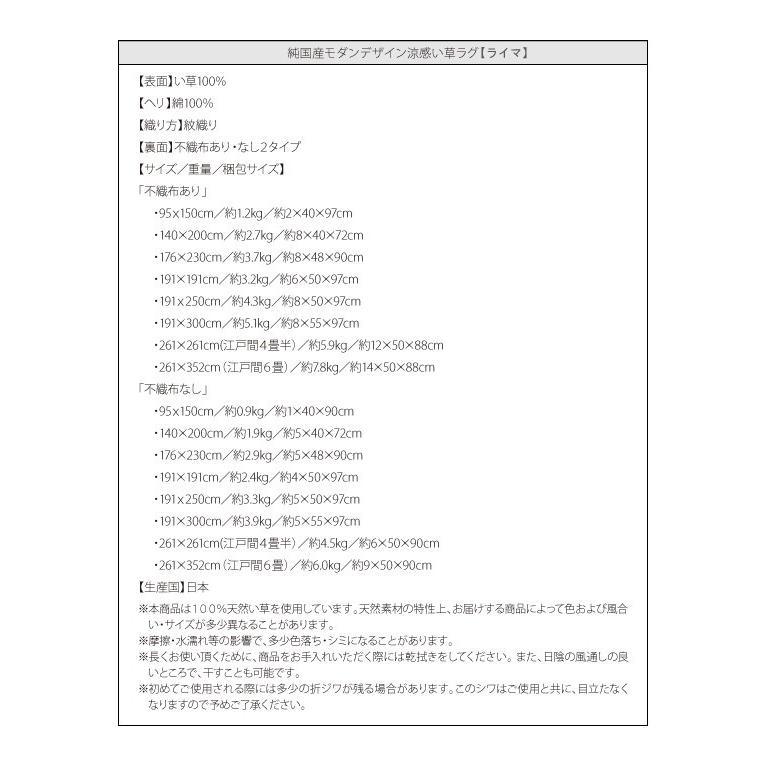 (タイムセール中) い草ラグ 約3畳 191×250cm おしゃれ 不織布なし 純国産モダン涼感 日本製 夏 ラグマット