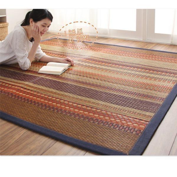 (タイムセール中) 玄関マット 夏 70×120cm おしゃれ カイハラデニム×マルチパターン 純国産 日本製 い草ラグマット