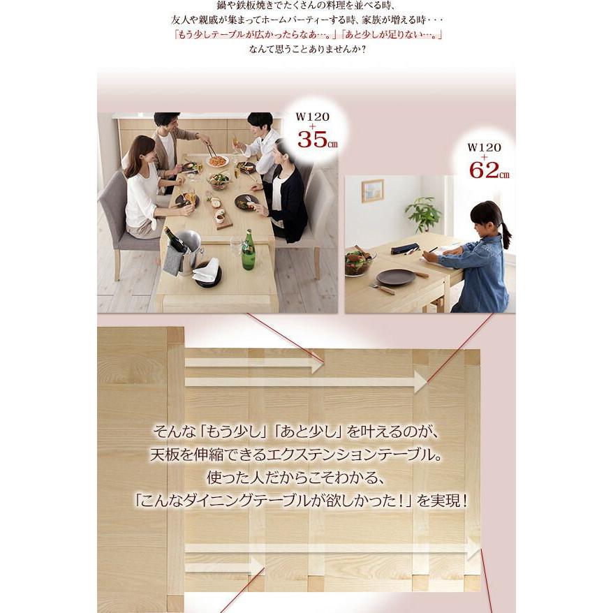 (タイムセール中) 食卓テーブルセット スライド伸縮 120-200cm 4人用 シンプルタイプ 5点セット(テーブル+チェア4脚) 組立付き_5