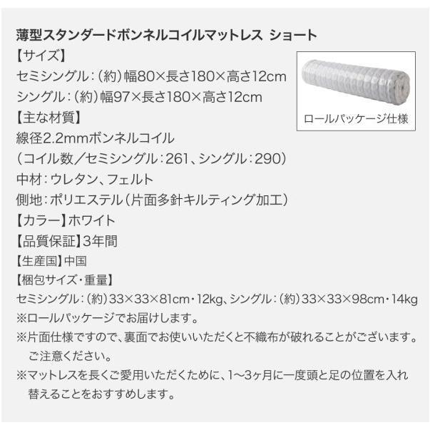 セミシングルベッド マットレス付き 薄型スタンダードボンネルコイル 収納付き 国産収納ショート丈ベッド