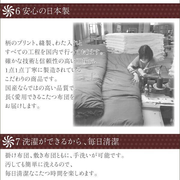 コタツ布団 セット 5尺長方形(90×150cm)天板対応 掛け敷き布団\u0026上掛け3点セット 国産の画像