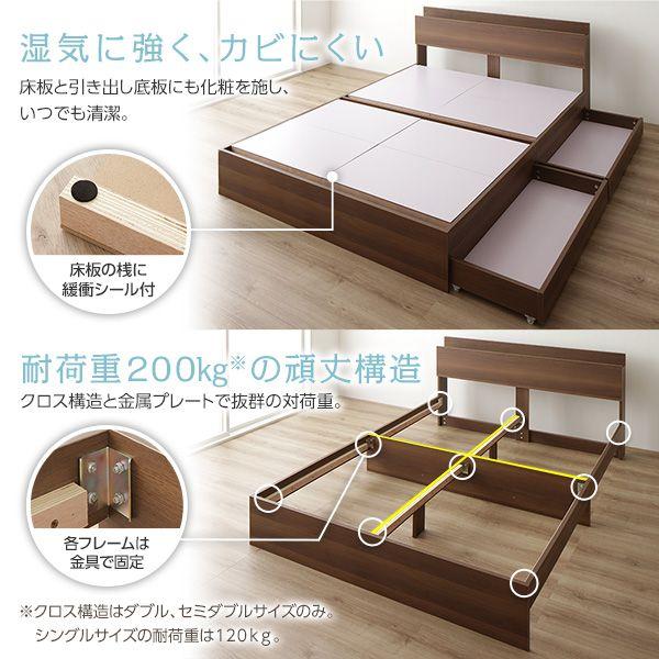 セミダブルベッド マットレス付き 2層ポケットコイル 収納付き_8