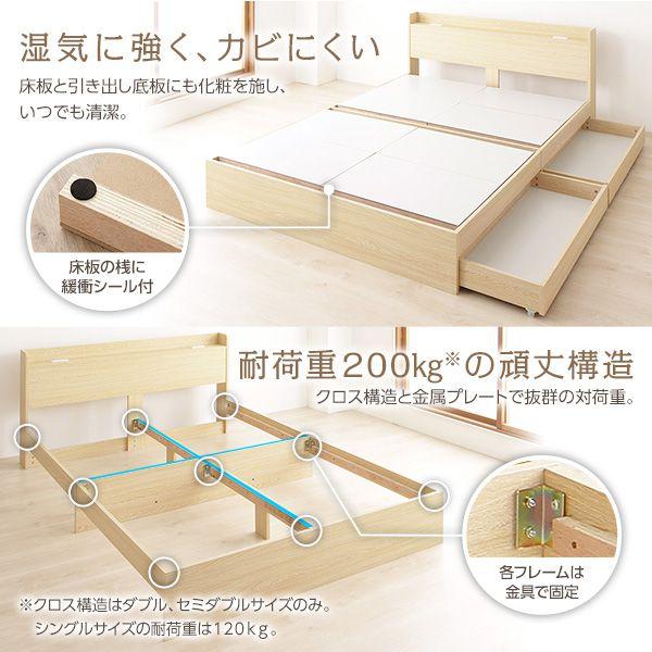 セミダブルベッド マットレス付き 2層ポケットコイル 収納付き_8