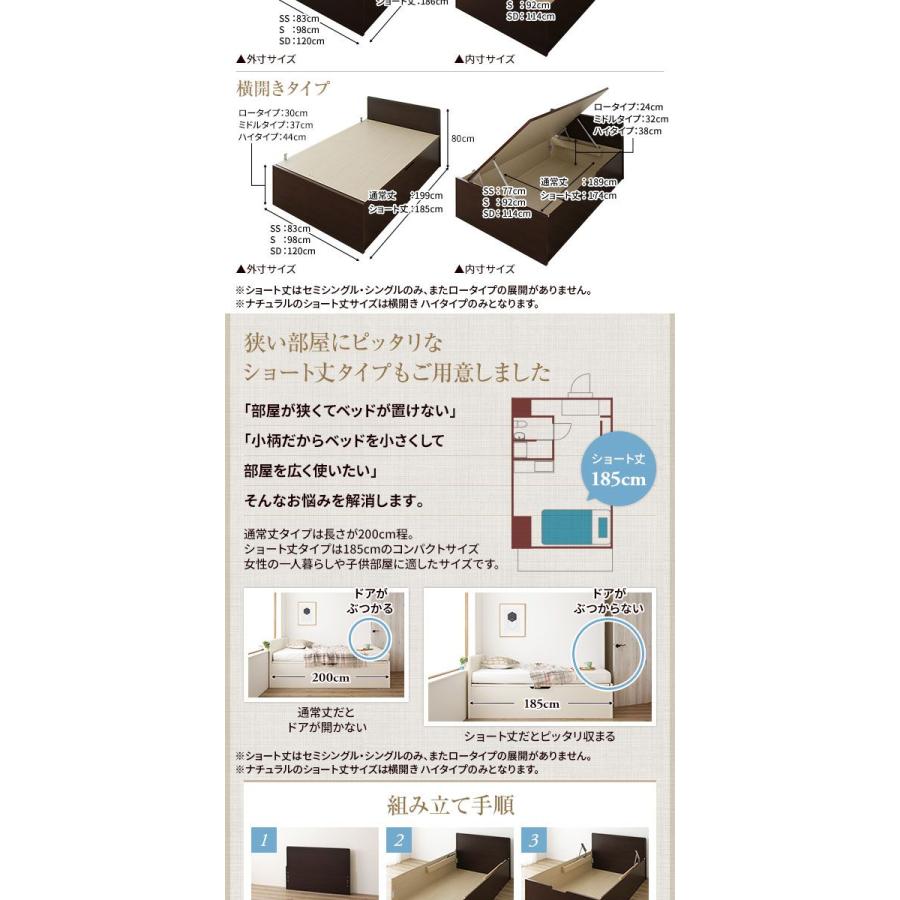 収納ベッド 大容量 マットレス付き 3ゾーンポケットコイル ショート丈シングル フラットヘッド 縦開き/ミドルタイプ深さ37cm 組立設置付き