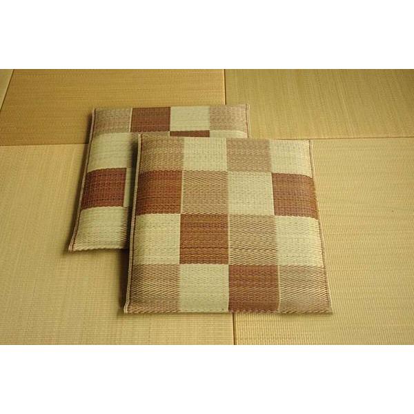 座布団 おしゃれ 2枚組 約55×55cm 夏用 い草 ブロック柄 グリーン 日本製の画像
