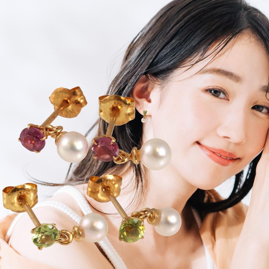 ピアス 一粒 天然石 ルビー パール ゆれる イヤリング ドロップ 誕生石 