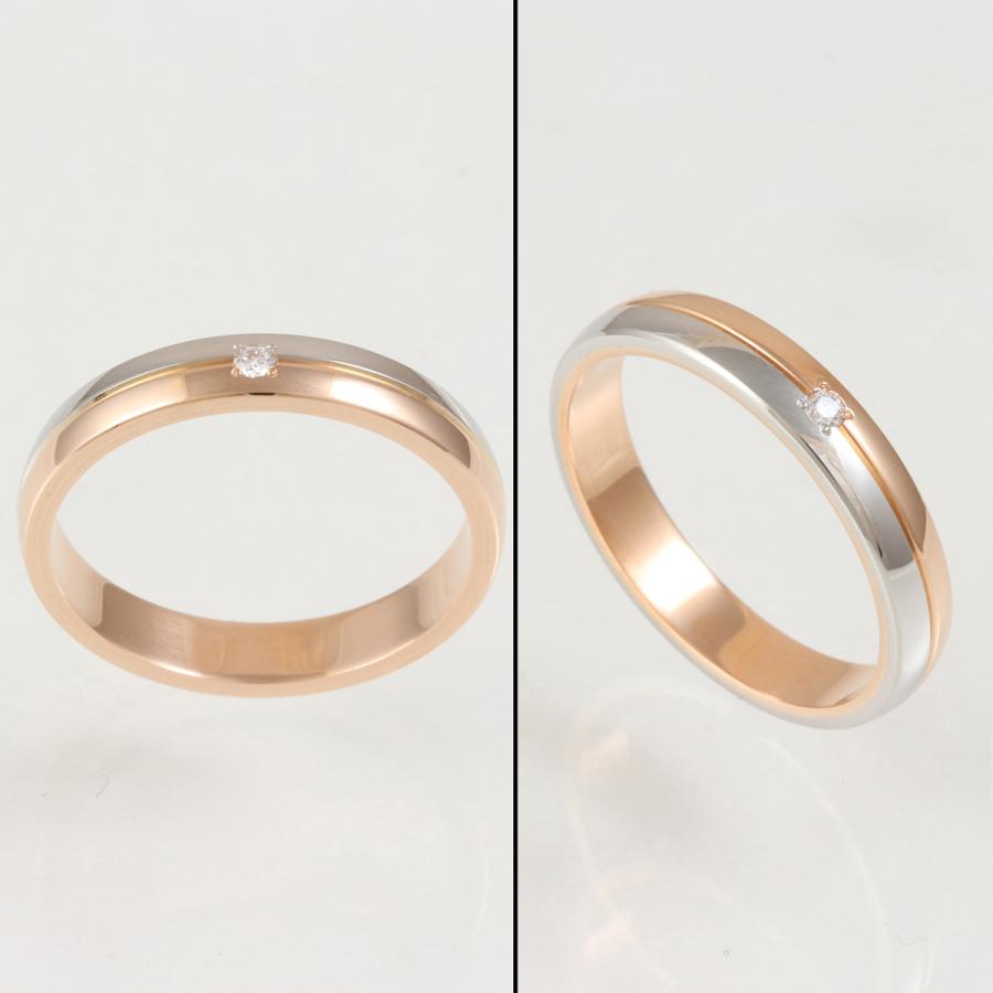 リング 指輪 マリッジリング 結婚指輪 ダイヤモンド パイロット プラチナ Pt 900 18金 K18 ピンク ゴールド PG 金属アレルギー対応 ライン 光沢 刻印 M375Dの画像
