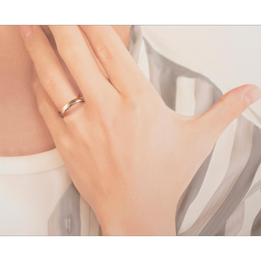 リング 指輪 マリッジリング 結婚指輪 パイロット プラチナ Pt 900 18金 K18 ピンク ゴールド PG コンビ 金属アレルギー対応 ライン 光沢 刻印 無料 M375の画像