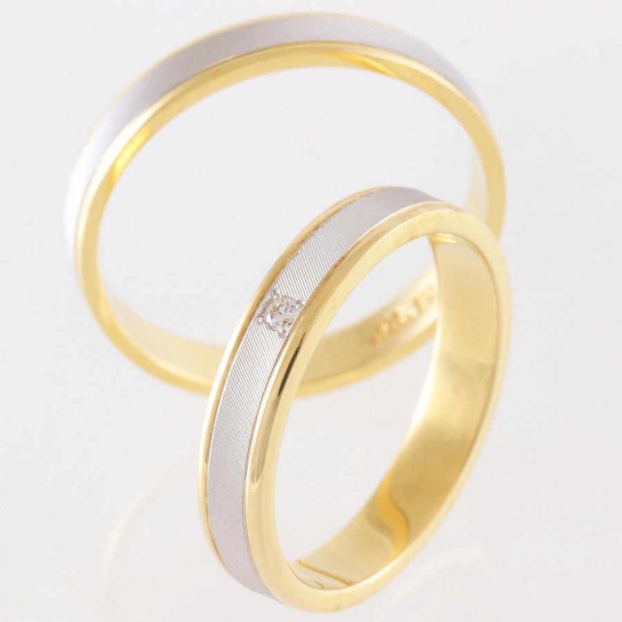 リング 指輪 マリッジリング 結婚指輪 ダイヤモンド パイロット プラチナ Pt 900 18金 K18 イエロー ゴールド YG 金属アレルギー  マット つや消し 刻印 M097Dの画像