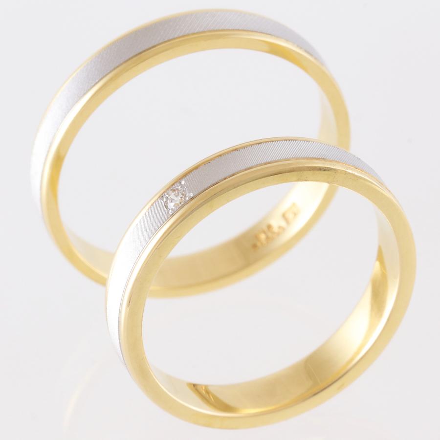 リング 指輪 マリッジリング 結婚指輪 ダイヤモンド パイロット プラチナ Pt 900 18金 K18 イエロー ゴールド YG 金属アレルギー  マット つや消し 刻印 M097Dの画像