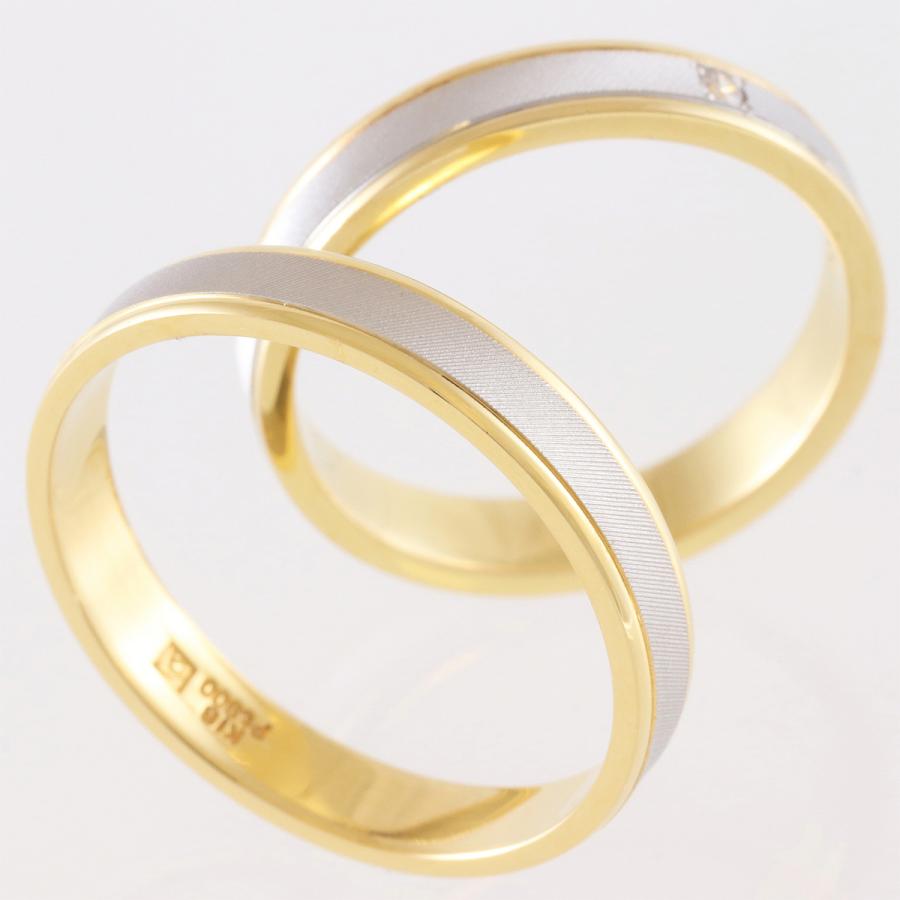 リング 指輪 マリッジリング 結婚指輪 パイロット プラチナ Pt 900 18金 K18 イエロー ゴールド YG 金属アレルギー対応 細 ライン マット 光沢 刻印 無料 M097の画像