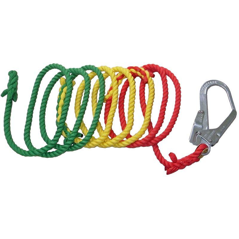 安全用品 まつうら工業 補助・誘導用 3色介錯ロープ 片側大口径フック付 赤・黄・緑サツマつなぎ 12mm×5m 3CONNECTED-5 - 1
