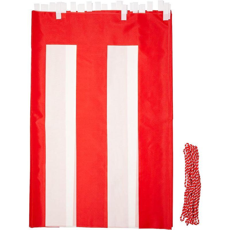 紅白幕　高さ120cm×長さ1260cm　(7間)　テトロンポンジ　紅白ひも付　KH004-07IN