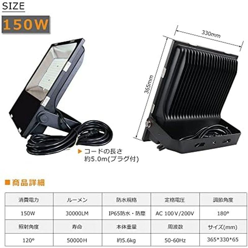 8台セットLED投光器 150W 1500W相当 電球色 昼白色 昼光色 LED 投光器 150W LED投光器 150W 5mコード 投光 - 10