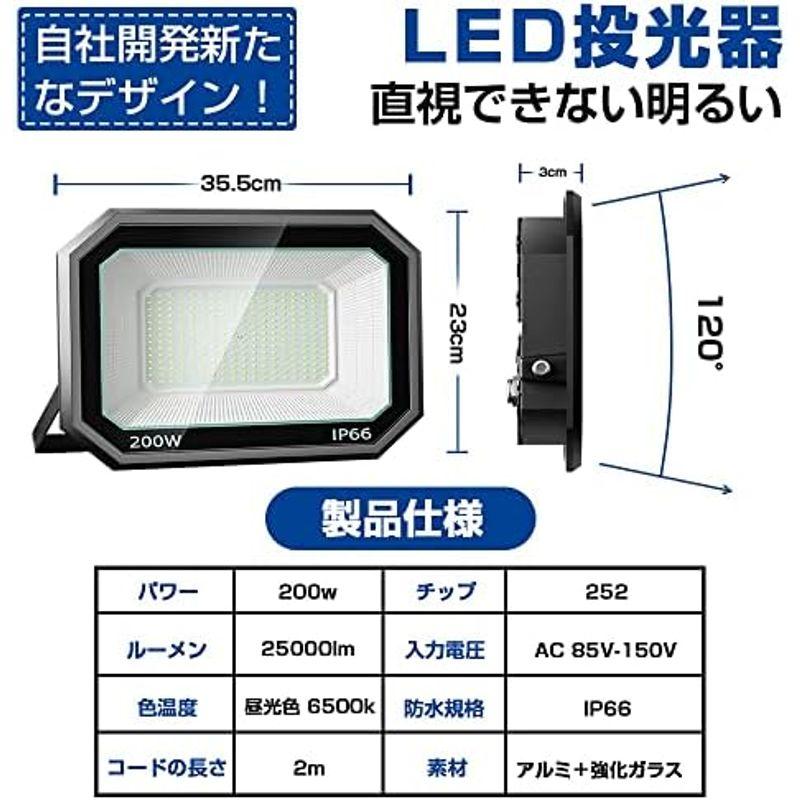超高輝度・2年保証Led投光器 4個セット 200W 2500w相当 超薄型 Ledライト 作業灯 超爆光 IP66防水防塵 25000LM - 10