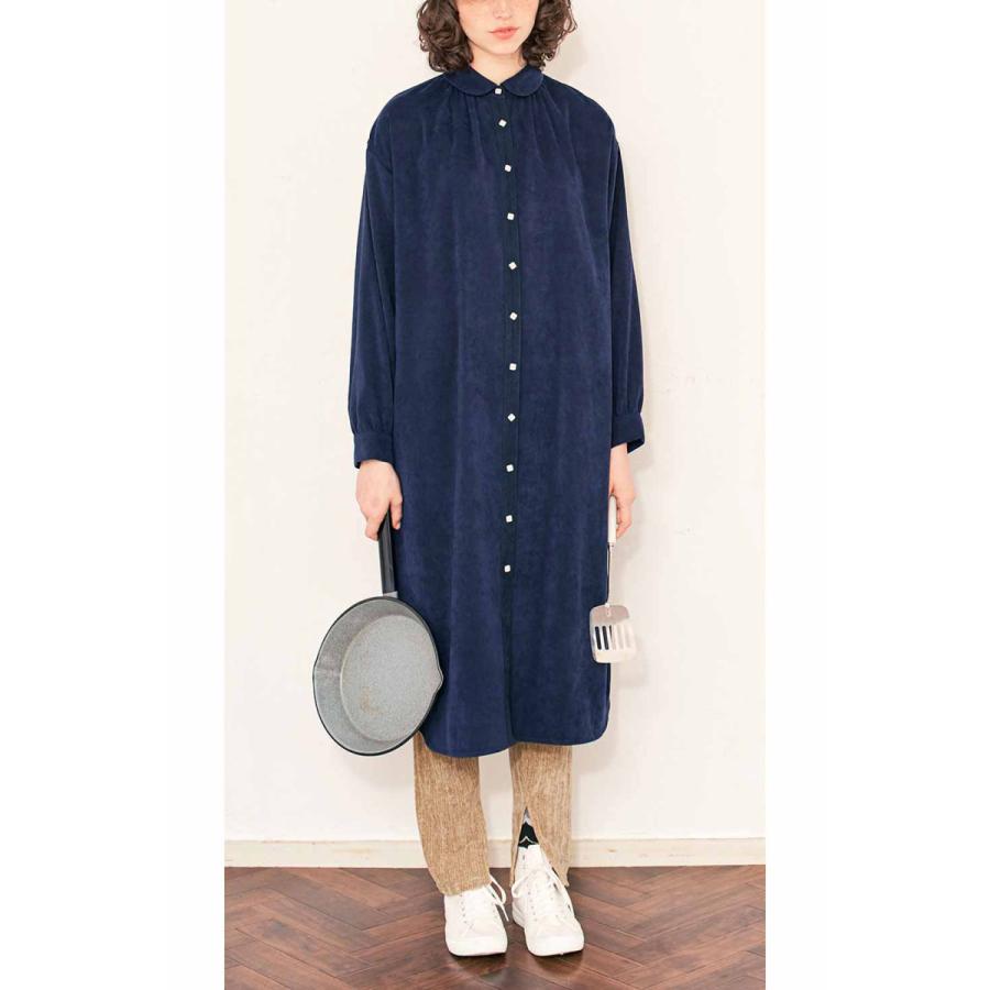 フェリシモ こっそりギャザーでふんわりシャツワンピース ネイビー フェリシモ Paypayモール店 通販 Paypayモール