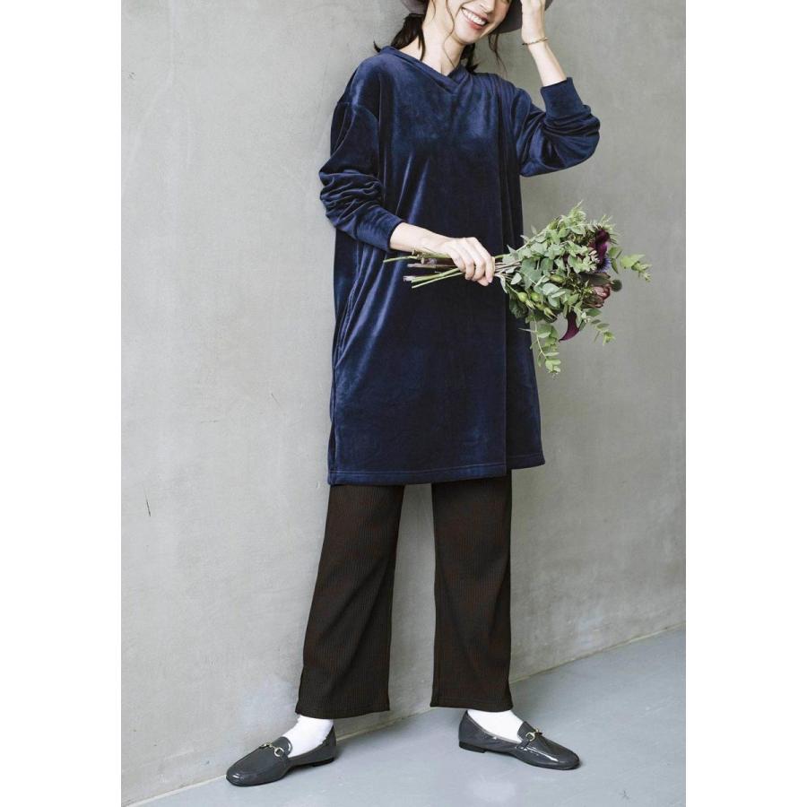 フェリシモ フラウグラット のびてらくしてきれい見え ふわふわ裏シャギーベロアのワンピース リブレギンスセット シックネイビー ダークブラウン フェリシモ Paypayモール店 通販 Paypayモール