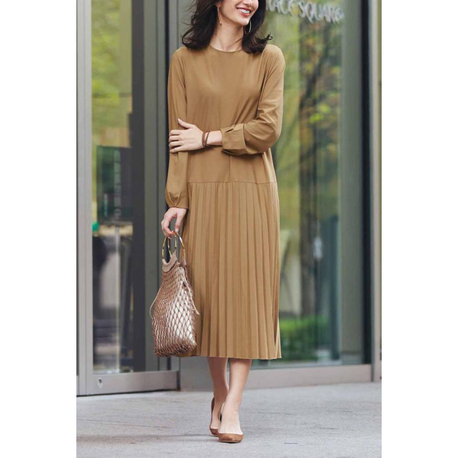 フェリシモ Iedit イディット カットソージョーゼット素材できれいめ快適 プリーツスカート切り替え上品ワンピース キャメルベージュ フェリシモ Paypayモール店 通販 Paypayモール