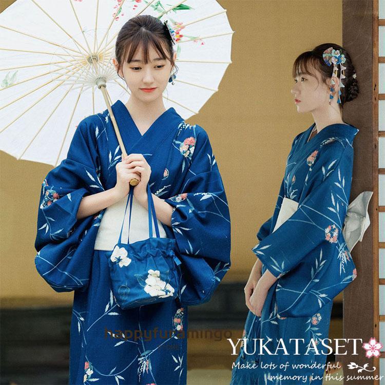 浴衣 可愛い 高校生 レディース 浴衣 ゆかた 女性 蘭 花柄 浴衣 紺青 