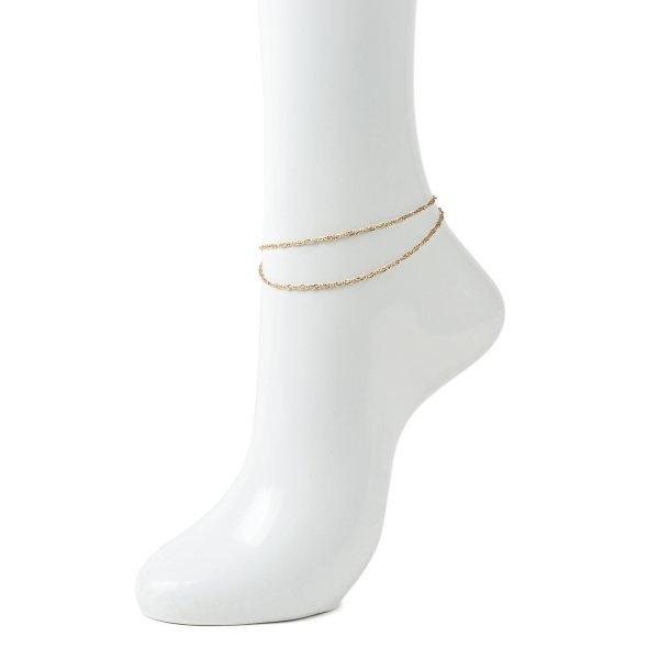 アンクレット　2連　k18 18金 アンクレット 2連 中空スクリュー チェーン レディース