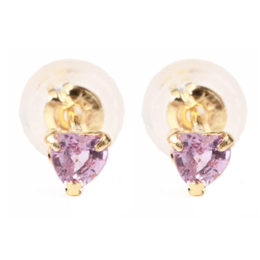 18金 ピアス ピンクサファイア ハート 一粒 3mm 0.2ct ゴールド 