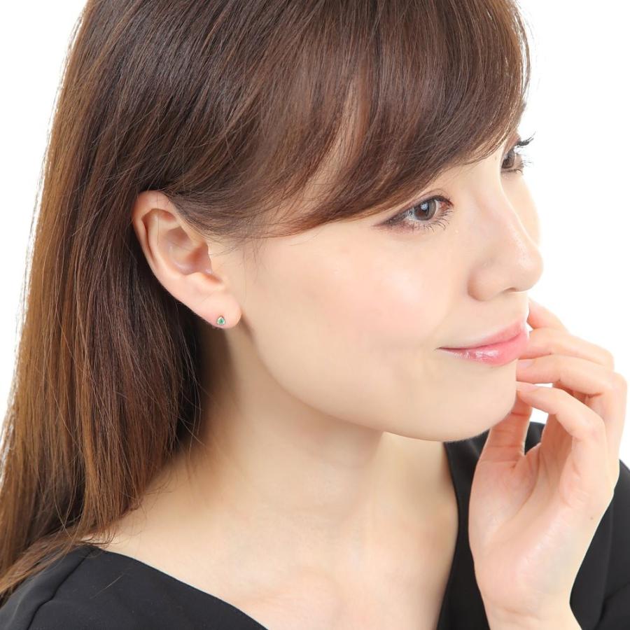 18金 ピアス エメラルド ハート 一粒 3mm 0.2ct レディース 両耳 k18 