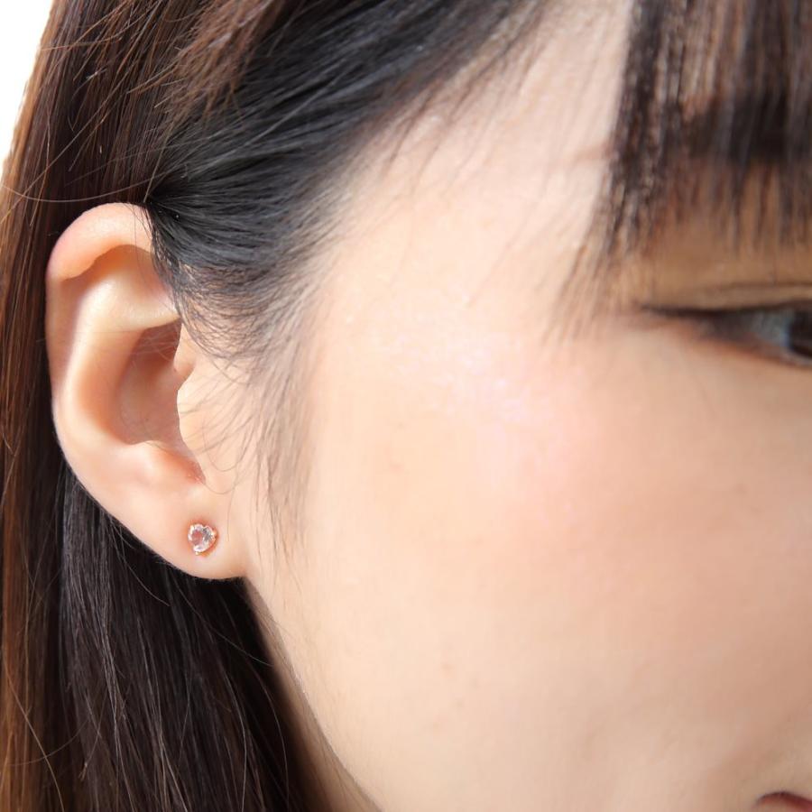 18金 ピアス モルガナイト ハート 一粒 4mm 0.3ct ピンクゴールド