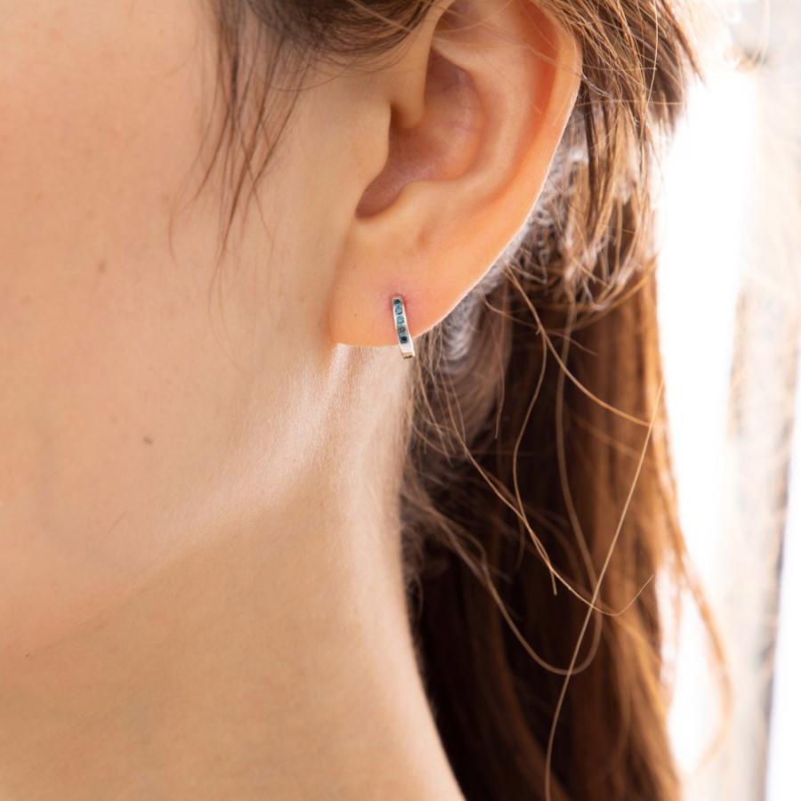 18金 フープピアス ブルーダイヤモンド 0.1ct メンズ レディース