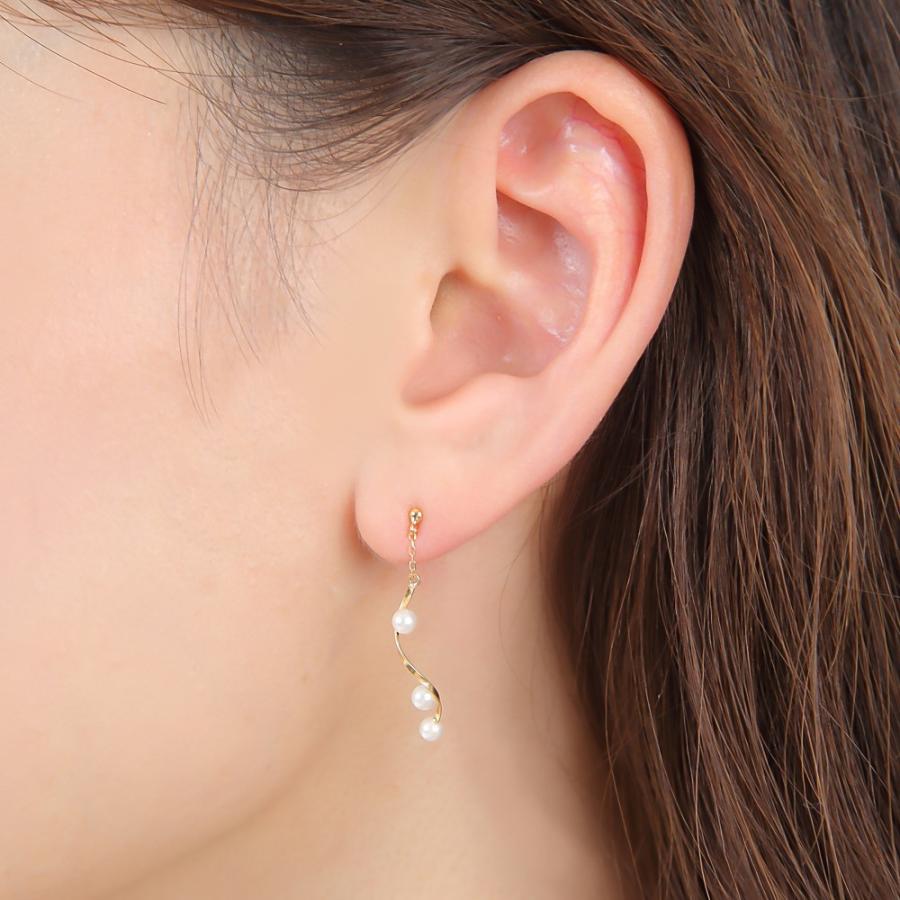 18金 ピアス パール 揺れる レディース あこや真珠 3-3.5mm K18 18k