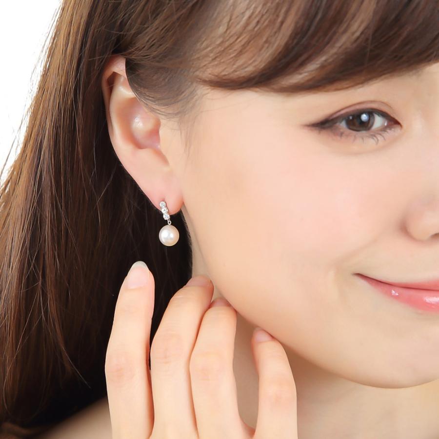 18金 ピアス パール ホワイトサファイア レディース あこや真珠 8-8.5mm  K1818k  アクセサリー プレゼント ギフトの画像
