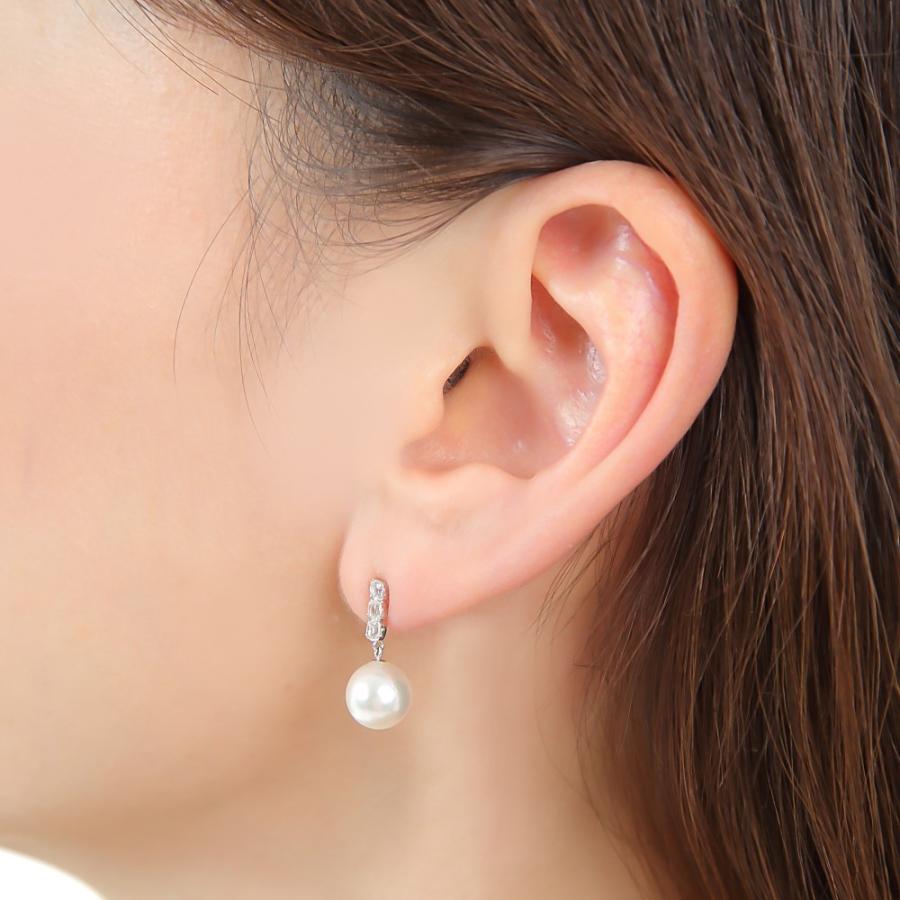 18金 ピアス パール ホワイトサファイア レディース あこや真珠 8-8.5