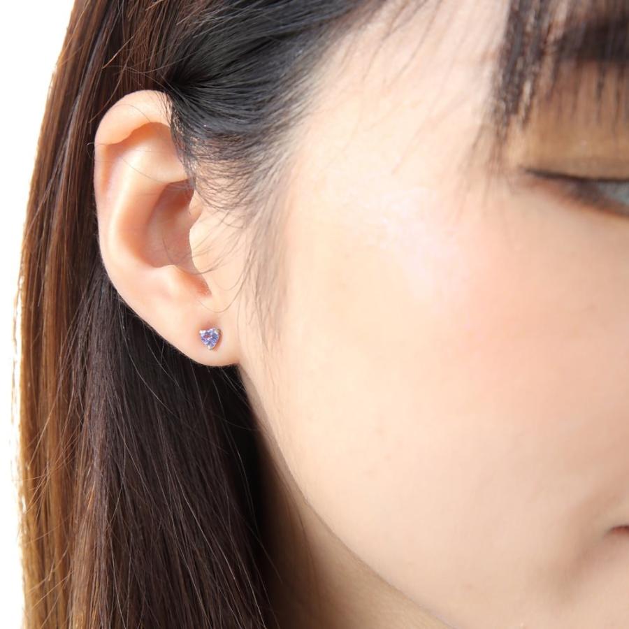 18金 ピアス タンザナイト ハート 一粒 4mm 0.4ct ホワイトゴールド