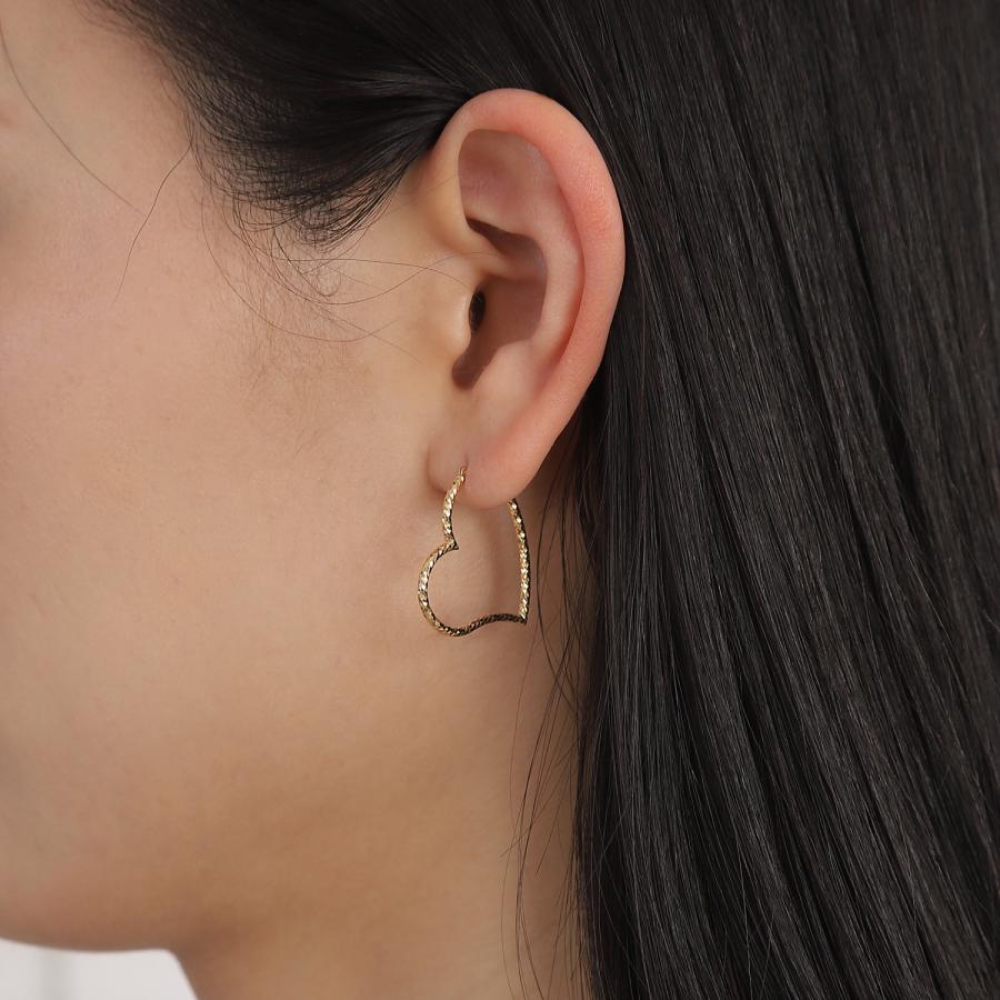18金 フープピアス オープン ハート ランバスカット レディース プレゼント ギフト アクセサリーの画像