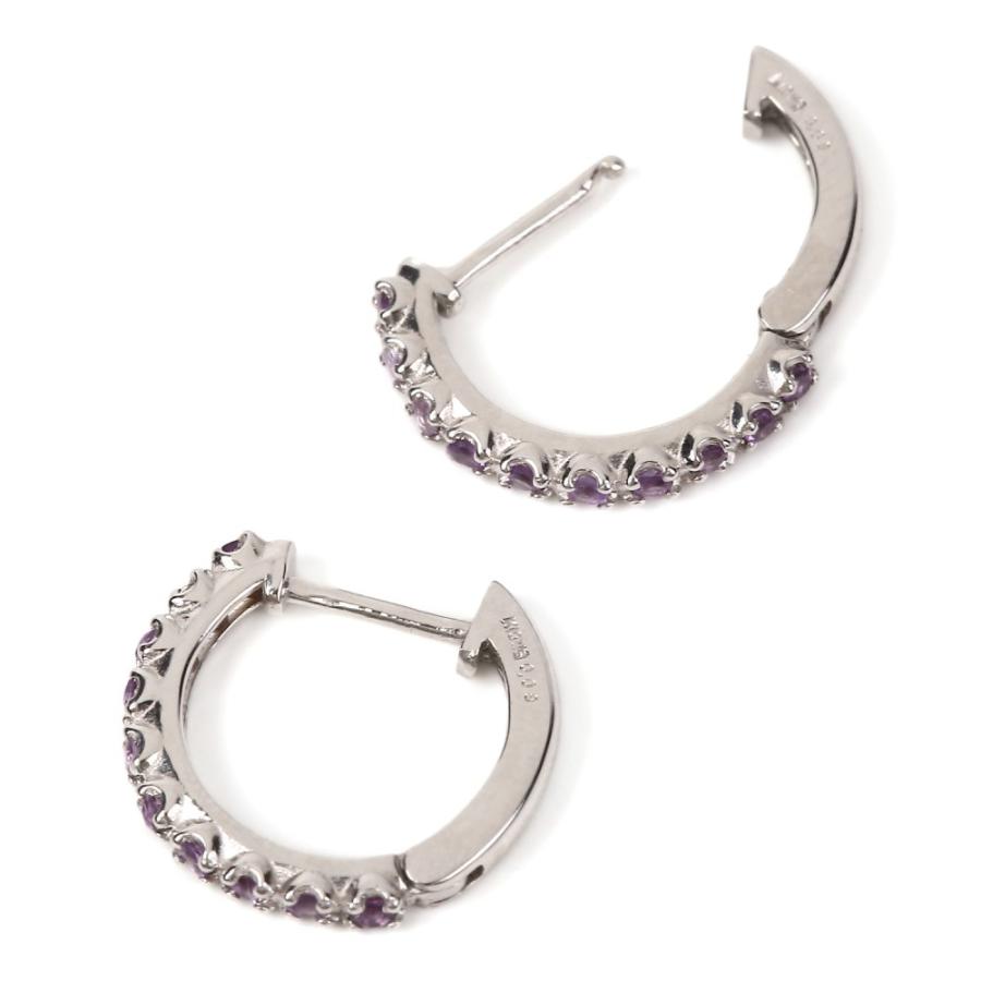 K10WG フープ ピアス アメシスト 0.16ct ホワイトゴールド 1.7×13.5mm