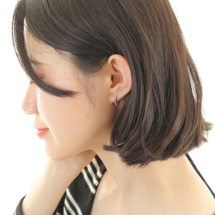 K10WG フープ ピアス ルビー 0.2ct ホワイトゴールド 1.7×13.5mm 両耳