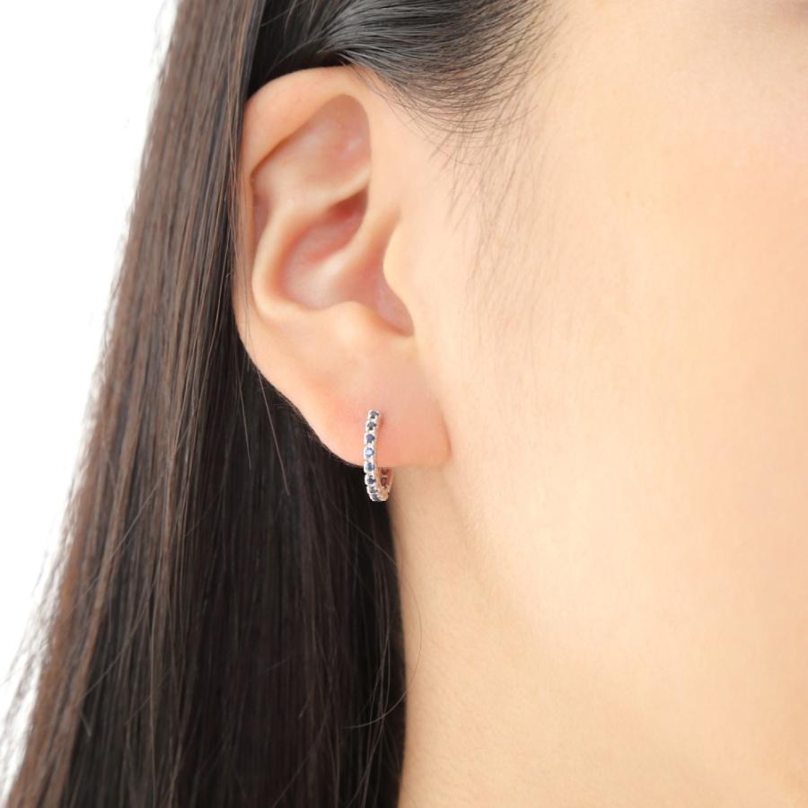 K10WG フープ ピアス サファイア 0.2ct ホワイトゴールド 1.7×13.5mm