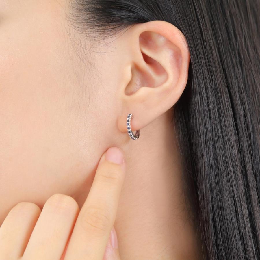K10WG フープ ピアス サファイア 0.2ct ホワイトゴールド 1.7×13.5mm 