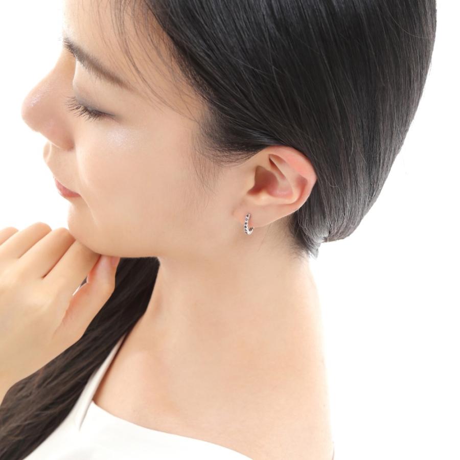 K10WG フープ ピアス サファイア 0.2ct ホワイトゴールド 1.7×13.5mm