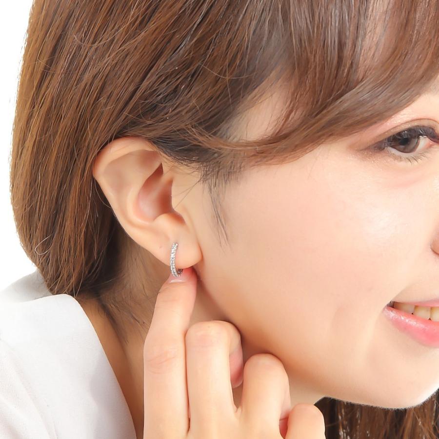 K10 フープ ピアス ダイヤモンド 0.1ct ゴールド エタニティ パヴェ 1.7×13.5mm 片耳 1個 中折 レディース アクセサリー プレゼント ギフトの画像