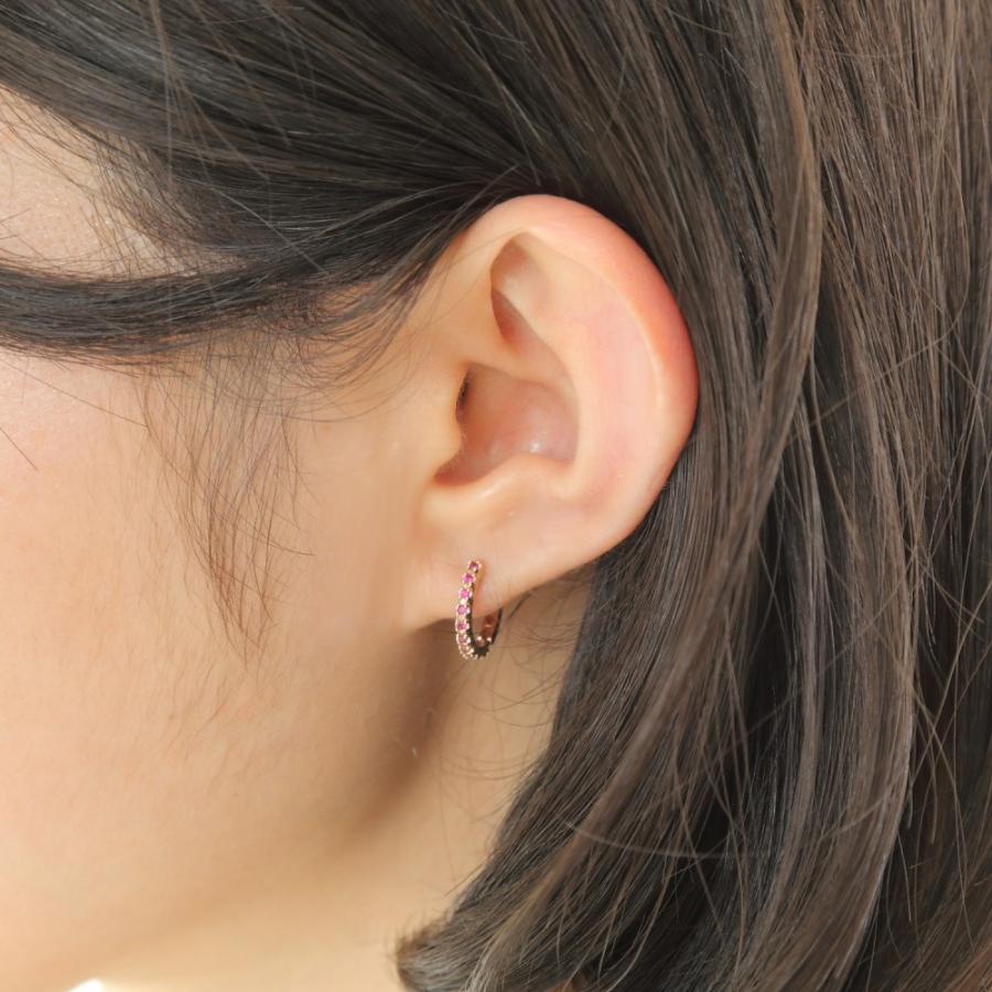 K10 フープ ピアス ルビー 0.2ct ゴールド 1.7×13.5mm 片耳 中折 