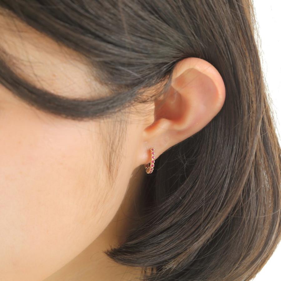 K10 フープ ピアス ルビー 0.2ct ゴールド 1.7×13.5mm 片耳 中折
