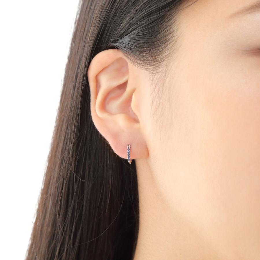 K10WG フープ ピアス サファイア 0.1ct ホワイトゴールド 1.5×10.0mm