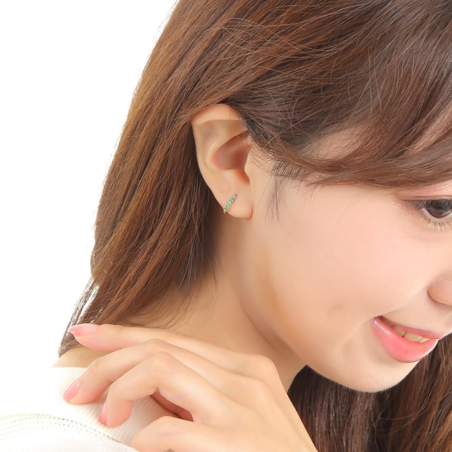 K10 フープ ピアス エメラルド 0.08ct ゴールド エタニティ パヴェ 1.5